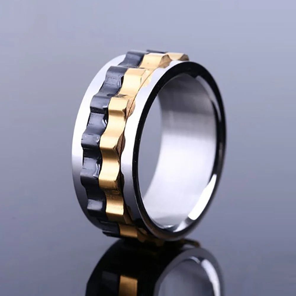 🏷️ Three Tone Metal Wheel Spinner Ring Unisex 7